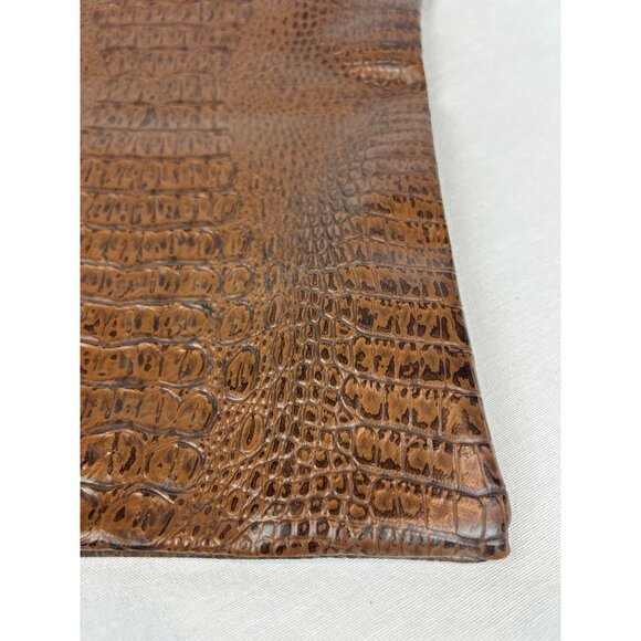 Brown Crocodile Embossed Faux Leather Zippered Bag Pouch Laptop Files - Picture 2 of 10